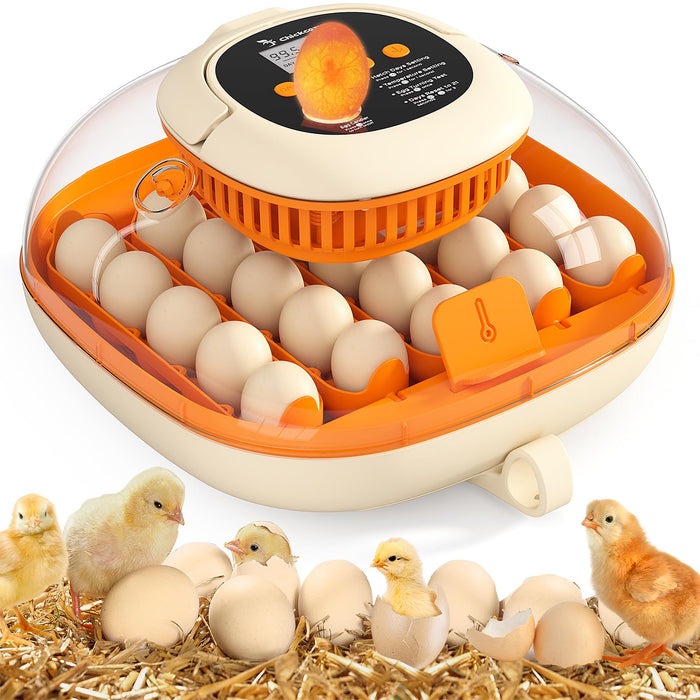 25 Egg Incubator for Hatching Chicks, Automatic Egg Turner with Thermometer Seat and Humidity Control, Egg Candler, 360° View with Clear Window