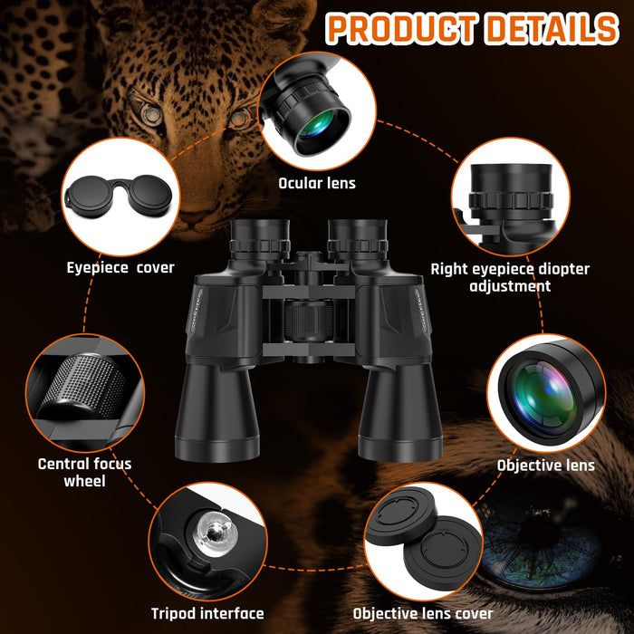 20x50 High Power Binoculars for Adults with Low Light Night Vision,Military Compact HD Professional/Daily Waterproof Binoculars for Bird Watching Hunting/Traveling/Outdoor…