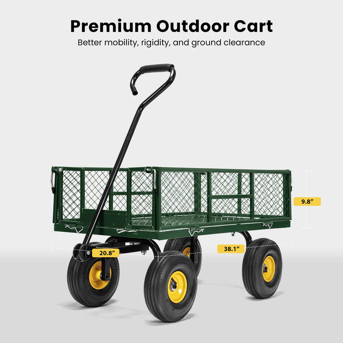 VIVOHOME Heavy Duty 880 Lbs Capacity Mesh Steel Garden Cart Folding Utility Wagon with Removable Sides and 4.10/3.50-4" Wheels 10 inch Tire(Green)