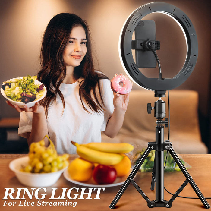 Ring Light with Stand and Phone Holder, 10.2" Selfie Ring Light with 65" Adjustable Tripod Stand, Dimmable LED Ring Light Kit for Tiktok/YouTube/Makeup/Photography, Selfie Stick and Ring Light 2 in 1