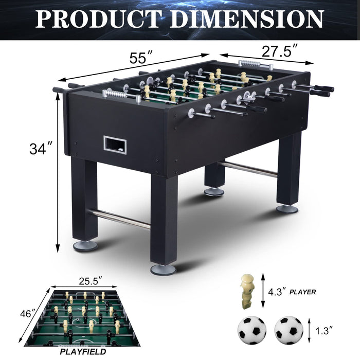 RayChee 55" Foosball Table and Balls Set for Adults, Kids, Soccer Game Table Football Arcade with Leg Levelers & Heavy-Duty Legs for Indoor Game Room (Black)