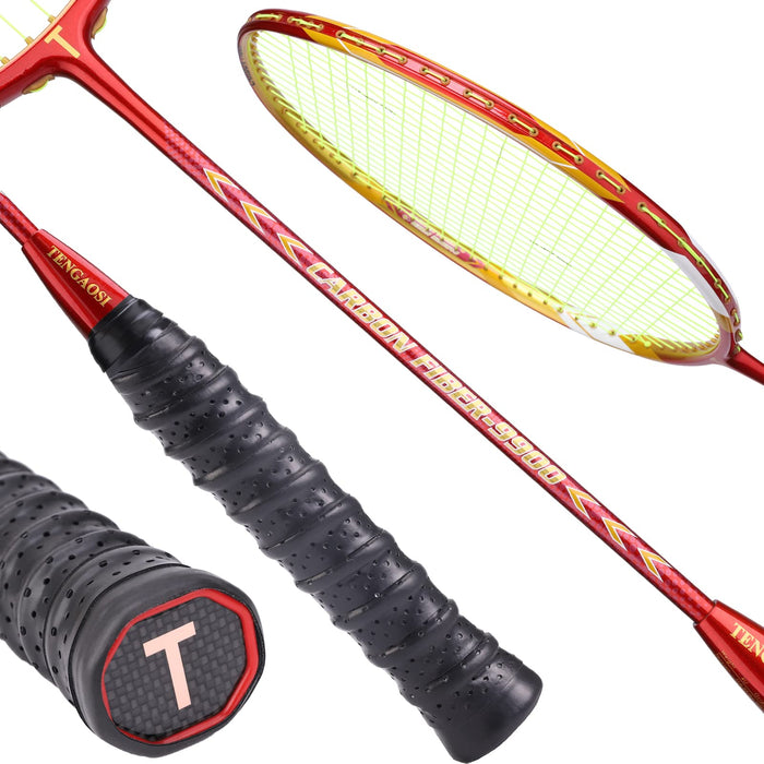 TENGAOSI - High Grade 2 Player Graphite Badminton Racket Set - Including 1 Badminton Bag/1 Rackets/2 Feather Shuttlecocks/12(RED)