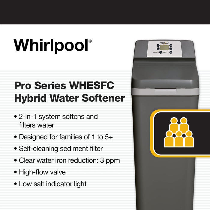 Whirlpool Hybrid Water Softener + Whole House Filtration System (WHESFC Pro Series) | Salt Saving Technology | NSF Certified Water Filter Removes Chlorine