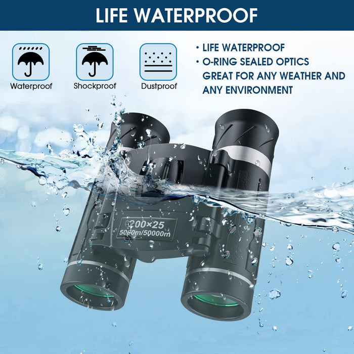 200x25 Compact Binoculars for Adults and Kids, High Powered Mini Pocket Binoculars, Waterproof Small Binoculars for Bird Watching, Hunting, Concert, Theater, Opera, Traveling, Sightseeing