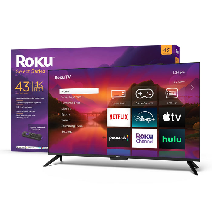 Roku Smart TV – 43-Inch Select Series 4K HDR RokuTV Enhanced Voice Remote, Brilliant 4K Picture, Automatic Brightness, & Seamless Streaming – Live Local News, Sports, Family Entertainment