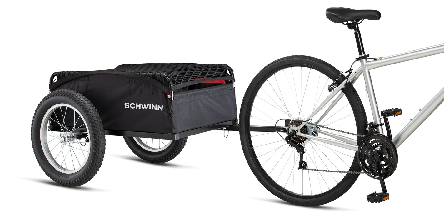 Schwinn Porter Cargo Trailer for Bike, 100 lbs. Max Weight Capacity, Collapsible Frame, Elasticized Mesh Net, Large Knobby Air-Filled Tires, Black