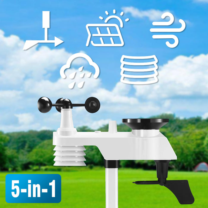 Gevanti Weather Station Wireless Indoor Outdoor with 5-in-1 Sensor & LCD Display, Weather Station with Rain Gauge and Wind Speed/Direction, Moon Phase, Forcast, Temperature, Pressure, Humidity, Alarm