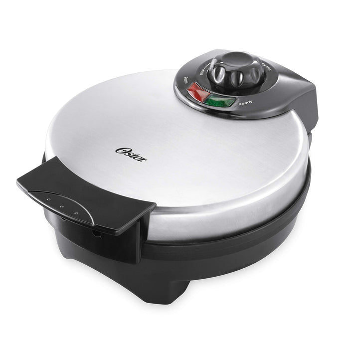 Oster Belgian Waffle Maker with Adjustable Temperature Control, Non-Stick Plates and Cool Touch Handle, Makes 8" Waffles, Stainless Steel