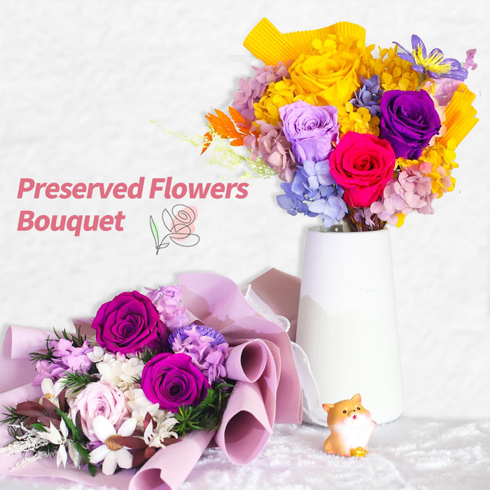 QOEAZY Preserved Flowers Bouquet, Natural Long Lasting Preserved Rose Bouquet with Gift Box, Forever Flowers Bouquet for Valentine's Day, Mother's Day, Birthday, Anniversary