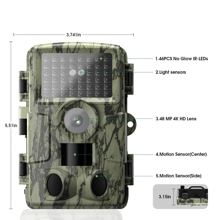 Trail Camera: with Night Vision 4K 48MP 130°Wide-Angle Game Camera，0.05s Trigger Motion Activated Hunting Camera ，98ft IR Sensing ，IP66 Waterproof,for Outdoor Wildlife Surveillance & Home Security