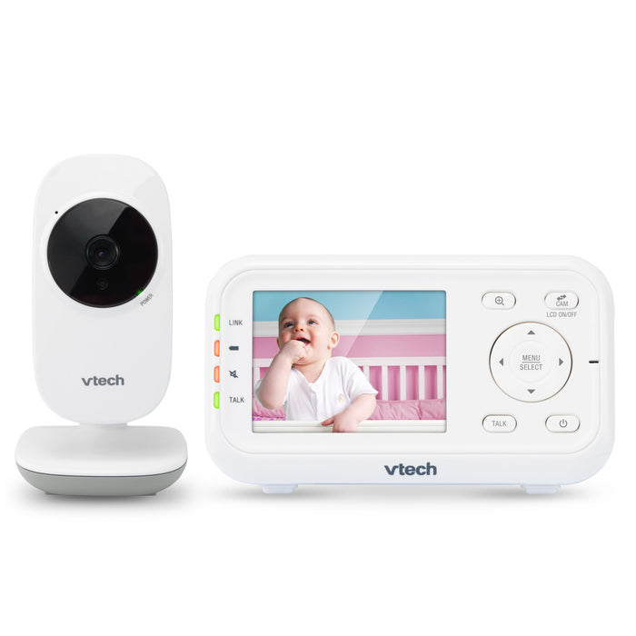 VTech Video Baby Monitor with 1000ft Long Range, Auto Night Vision, 2.8” Screen, 2-Way Audio Talk, Temperature Sensor, Power Saving Mode, Lullabies and Wall-mountable Camera with bracket, White