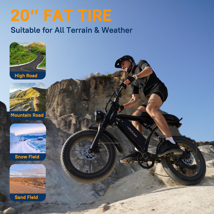 Movcan V60 Electric Bike for Adults, 1000W Motor 30MPH Top Speed 20” Fat Tire Electric Bike, 48V 15.6Ah Removable Battery Ebike, 7-Speed Full Suspension Electric Dirt Bike, Black