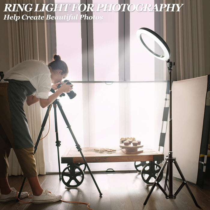 Ring Light with Stand and Phone Holder, 10.2" Selfie Ring Light with 65" Adjustable Tripod Stand, Dimmable LED Ring Light Kit for Tiktok/YouTube/Makeup/Photography, Selfie Stick and Ring Light 2 in 1