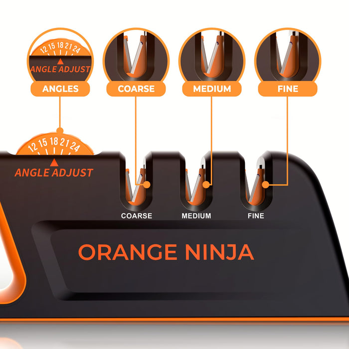 Orange Ninja Knife Sharpeners for Kitchen- 5 Adjustable Sharpening Angle- Premium Quality - Handheld Knives & Pocket Knife Sharpener by Sharp Pebble