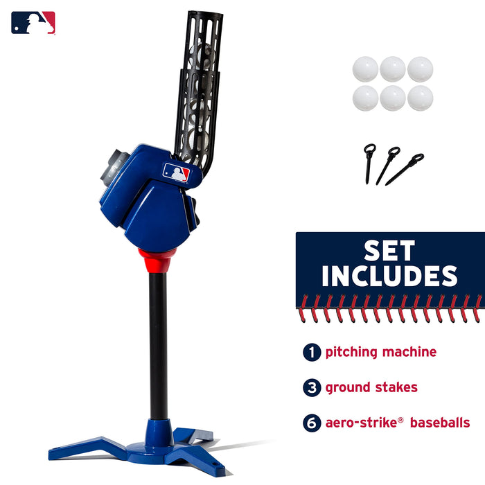 Franklin Sports Baseball Pitching Machine - Adjustable Baseball Hitting & Fielding Practice Machine For Kids - with 6 Baseballs - Great For Practice,Blue, Small