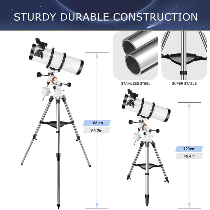 Telescope 150EQ Astronomical Reflector Telescopes for Adults, Professional Manual Equatorial Telescope for Kids & Beginners.Comes with 2X Barlow Lens Phone Adapter,Stainless Tripod and Moon Filter