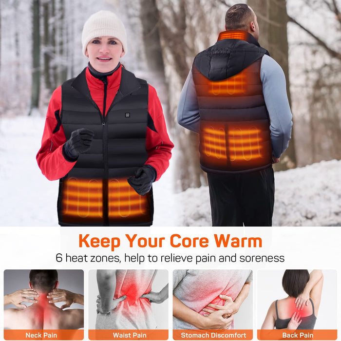 DR.PREPARE Heated Vest, Unisex Winter Hooded Heated Vests Outerwear for Men Women, Lightweight USB Electric Heated Clothing Vest with 3 Heating Levels, Adjustable Size (Battery Pack Not Included)