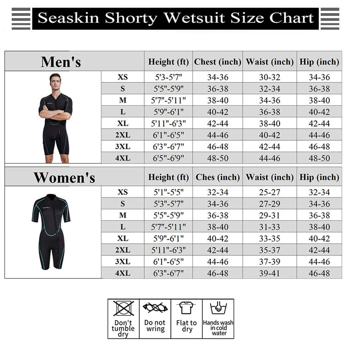 Seaskin Mens 3mm Shorty Wetsuit Womens, Full Body Diving Suit Front Zip Wetsuit for Diving Snorkeling Surfing Swimming