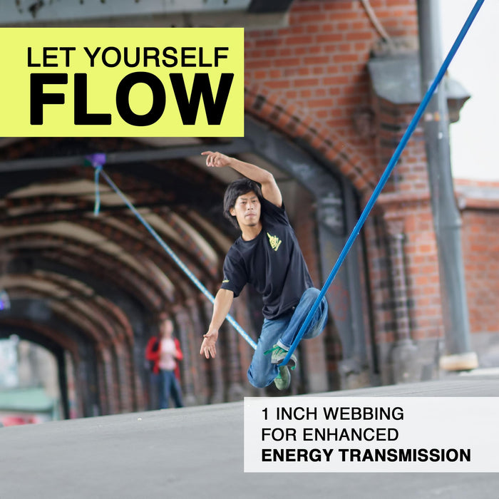 Gibbon Flowline Slackline with TreeWear - 82ft Slack Line (74ft line + (2) 8.5ft Ratchet Straps, Reinforced Loops, 2 Signature Ratchets) 1” Line