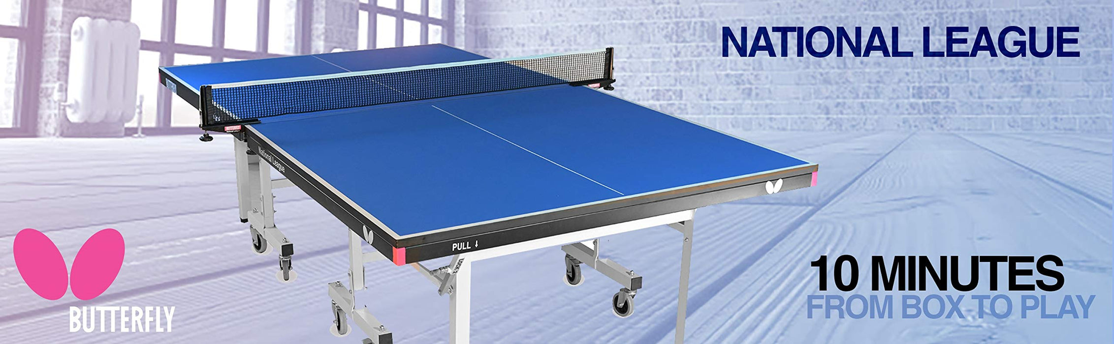 Butterfly National League 25 Ping Pong Table | Professional Ping Pong Table | 10 Minute Quick Assembly Table Tennis Table | 25mm Indoor Folding Ping Pong Table | Tournament Level Game Table, Blue