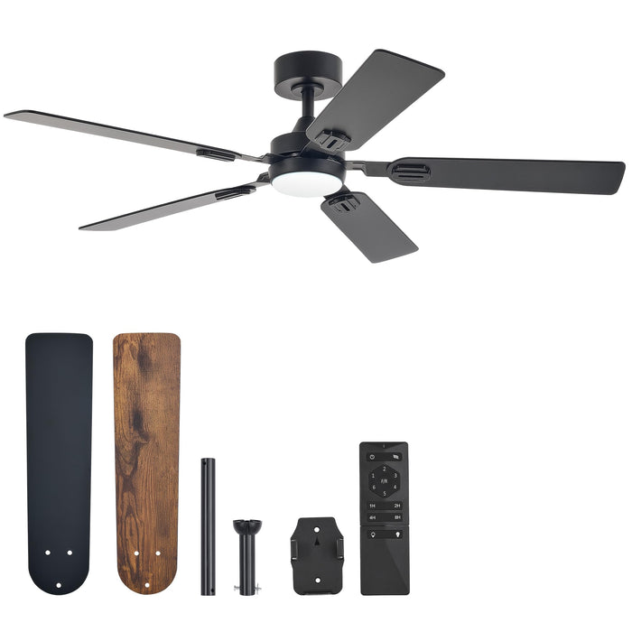 VONLUCE Ceiling Fans with Lights and Remote, 52" Ceiling Fan with 5 Blades, 6-Speeds Noiseless Reversible DC Motor for Farmhouse Bedroom Indoor, Black