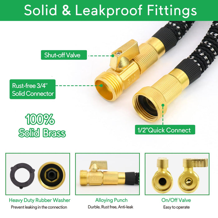 Expandable Garden Hose 75 ft, Upgraded Flexible Water Hose 75ft with 10 Function Spray Nozzle, 3/4" Leakpoof Solid Brass Fittings, Expanding Double Latex Core, Lightweight, No Kink, No Tangle