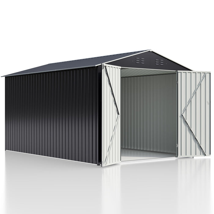 Polar Aurora 8 x 12 FT Outdoor Storage Shed, Metal Garden Shed with with Updated Frame Structure, Tool Sheds for Backyard Garden Patio Lawn Black