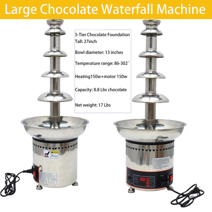 PreAsion Chocolate Fountain 110V Electric 5-Tiers Digital Chocolate Fountain Melting Machine Heating Fondue Fountain,12kg of chocolate