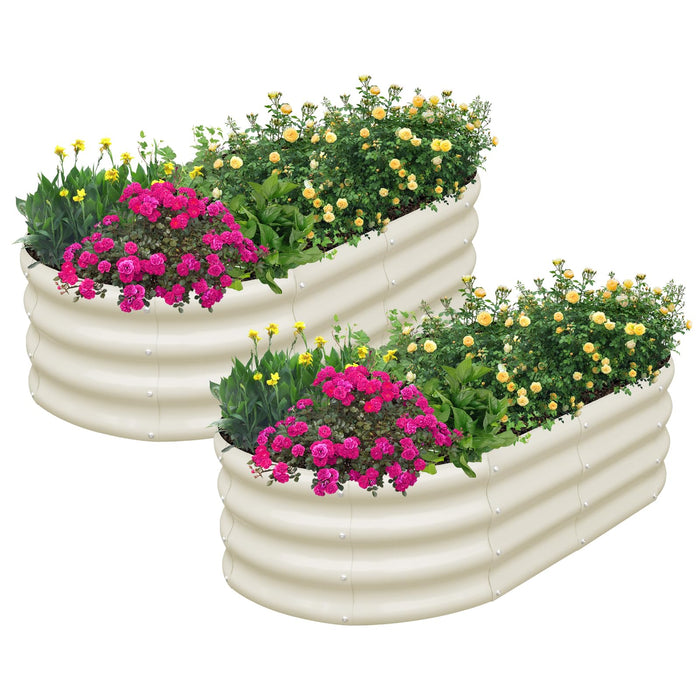 SnugNiture Galvanized Raised Garden Bed Outdoor, 2 Pcs 4x2x1ft Oval Metal Planter Box for Planting Plants Vegetables, White