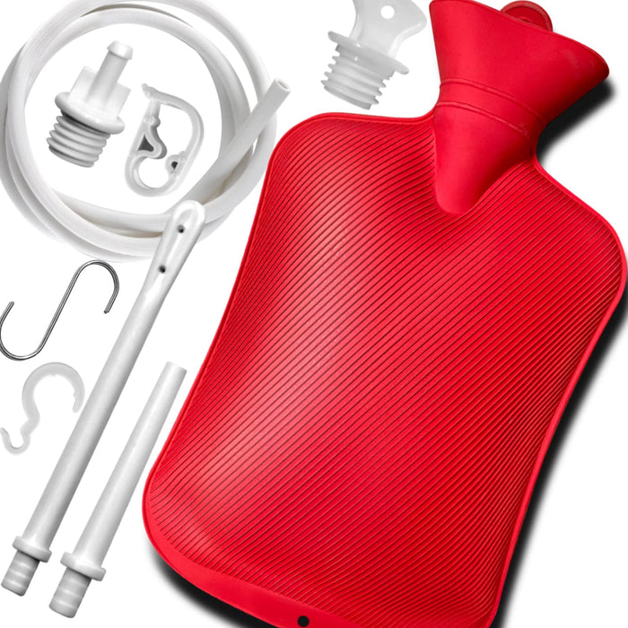 2 L Home Enema Bag Kit with 2 Enema Tips,60 inch Long Silicone Hose, Controlable Water Flow Valve, Hot-Water Bottle for Colon Cleansing Enemas（Red）