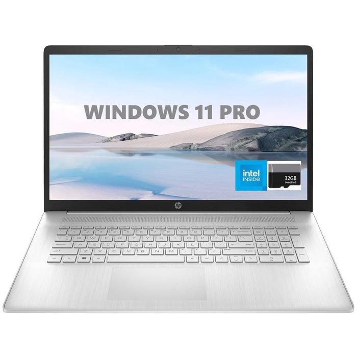 HP 17 Laptop, 17.3” HD+, Intel Quad Core i3-1125G4 Processor, 32GB RAM, 1TB SSD, Windows 11 Pro, Anti-Glare Display, Long Battery Life, Wi-Fi, Bluetooth, Webcam, HDMI, Alpacatec Accessories, Silver