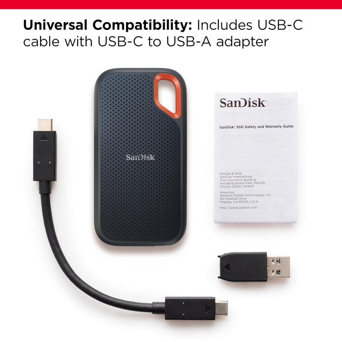 SanDisk 2TB Extreme Portable SSD - Up to 1050MB/s, USB-C, USB 3.2 Gen 2, IP65 Water and Dust Resistance, Updated Firmware - External Solid State Drive - SDSSDE61-2T00-G25