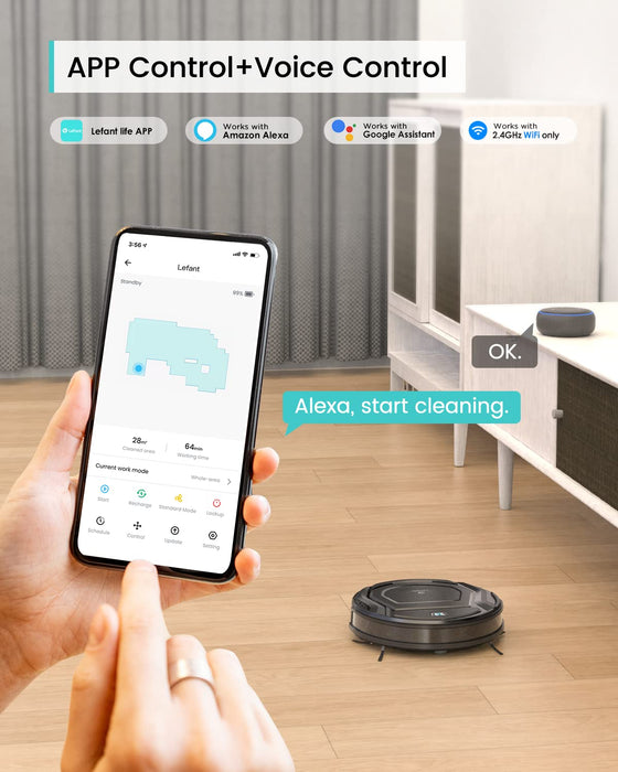 Lefant Vacuum and Mop Combo, WiFi/App/Alexa Control, 2000Pa Strong Suction 2 in 1 Mopping Robotic Vacuum Cleaner, Self-Charging, Tangle-Free, Slim, Ideal for Hard Floor, Pet Hair, Carpet M210B