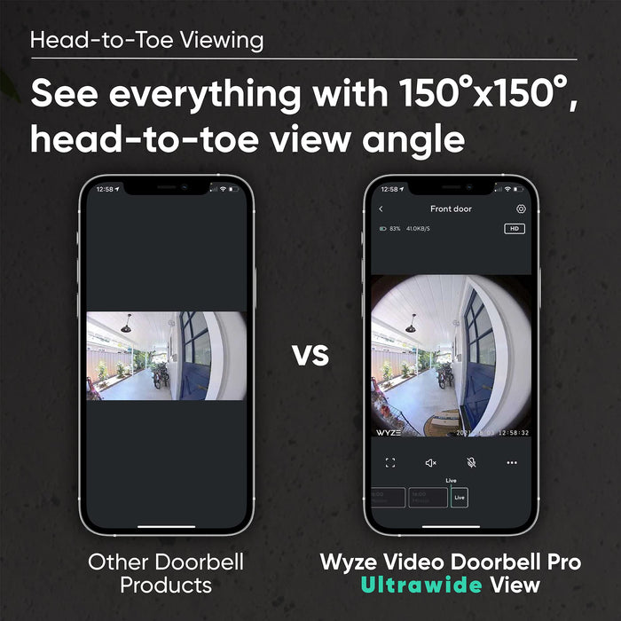 Wyze Wireless Video Doorbell Pro (Chime Included), 1440 HD Video, 1:1 Aspect Ratio: 1:1 Head-to-Toe View, 2-Way Audio, Night Vision