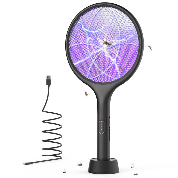 YISSVIC Electric Fly Swatter 4000V Bug Zapper Racket Dual Modes Mosquito Killer with Purple Mosquito Light Rechargeable for Indoor Home Office Backyard Patio Camping (Black 1 Pack)