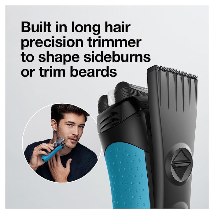 Braun Electric Series 3 Razor with Precision Trimmer, Rechargeable, Wet & Dry Foil Shaver for Men, Blue/Black, 4 Piece