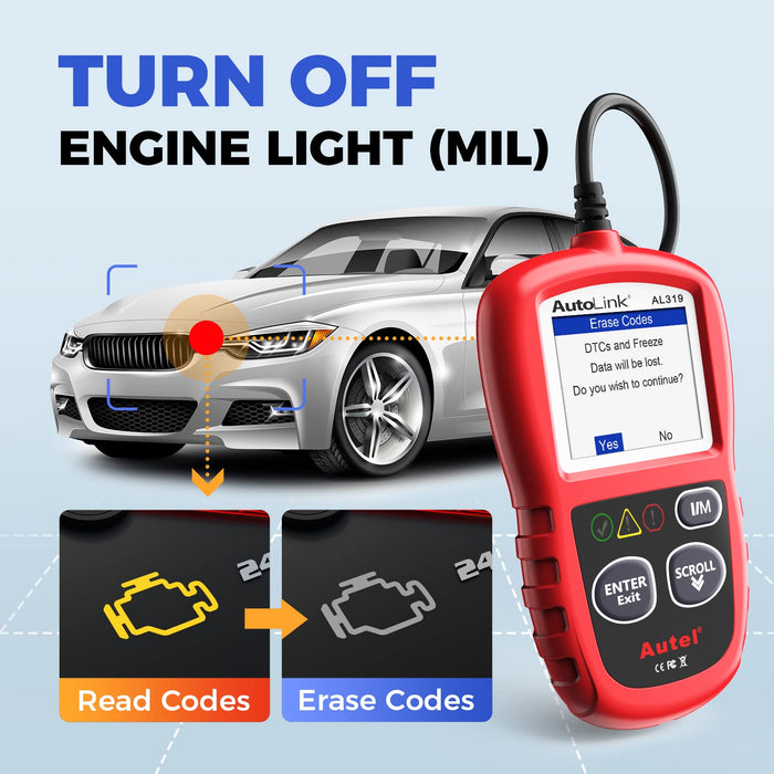 Autel Professional OBD2 Scanner AL319 Code Reader, Enhanced Check and Reset Engine Fault Code, Live Data, Freeze Frame, CAN Car Diagnostic Scan Tools for All OBDII Vehicles After 1996, 2024 Upgraded