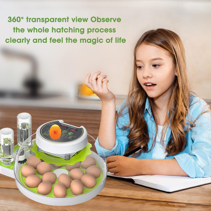 18 Egg Incubator for Hatching Eggs With Automatic Turner and Humidity Control, Quail Egg Hatching Incubator 360°View, Suitable for Chicken Duck and Other Poultry