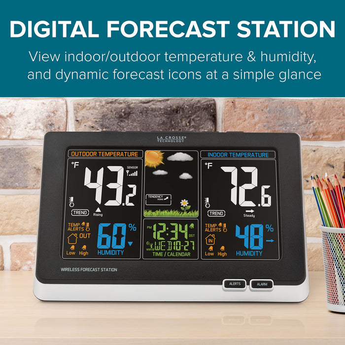 La Crosse Technology Advanced Weather Station with Full-Color LCD & Atomic Time - Monitor Indoor/Outdoor Conditions with Temperature Alerts and Humidity Readings with Transmission Range of 300 Feet