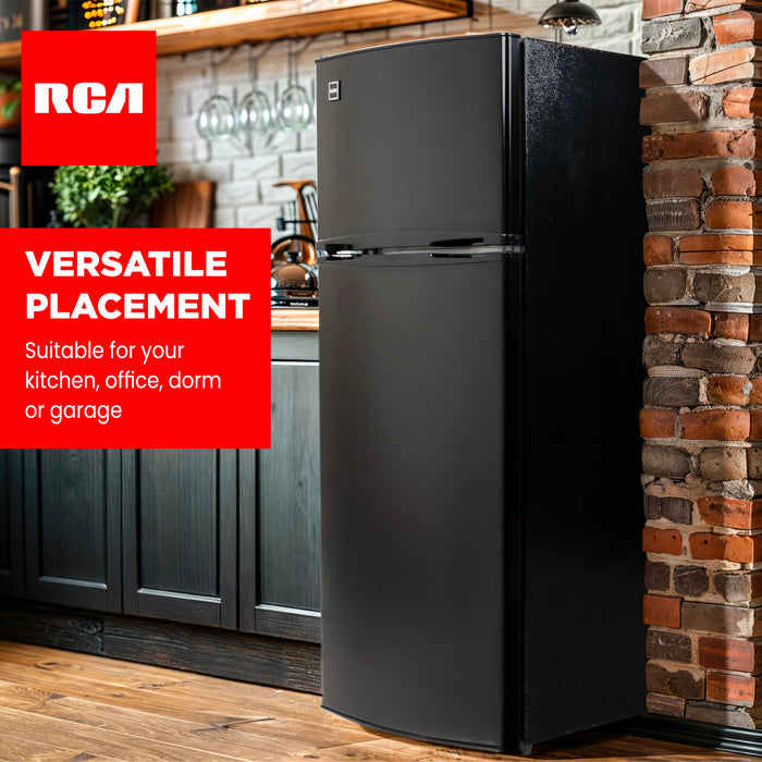 RCA RFR741-BLACK Apartment Size-Top Freezer-2 Door Fridge-Adjustable Thermostat Control-Black-7.5 Cubic Feet