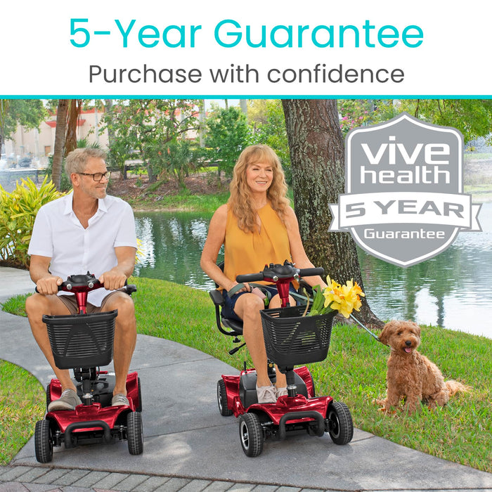 Vive 4 Wheel Mobility Scooter - Electric Powered Wheelchair Device - Compact Heavy Duty Mobile for Travel, Adults, Elderly - Long Range Power Extended Battery with Charger and Basket Included