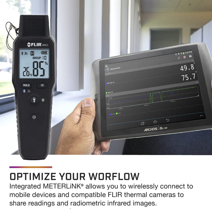 FLIR MR55 - Pin Moisture Meter with Bluetooth for Instant Data Sharing via the FLIR Tools® Mobile app.