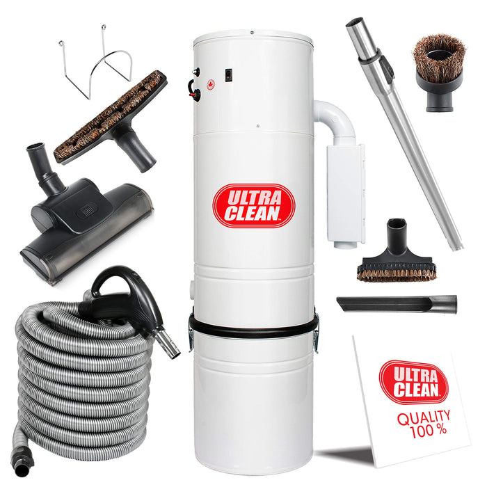 Central Vacuum Ultra Clean Unit 7,500 sq. ft. Air Turbo Power Nozzle 30 Foot ON/Off Control Switch Hose & Set of Wands