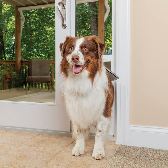 PetSafe 1-Piece Sliding Glass Pet Door for Dogs and Cats - Adjustable Height 75 7/8" to 81"- Large, White, No-Cut DIY Install, Aluminum Patio Panel Insert, Great for Renters or Seasonal Installation