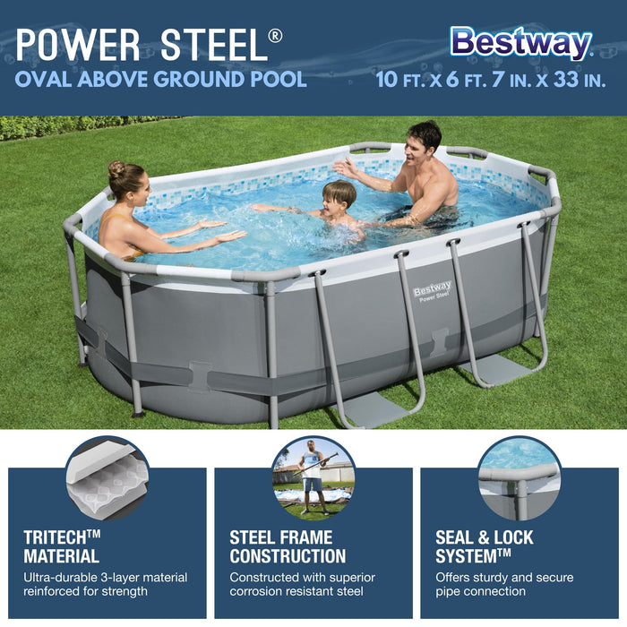 Bestway Oval Above Ground Pool Set (10' x 6'7" x 33")| Includes Filter Pump & ChemConnect Dispenser