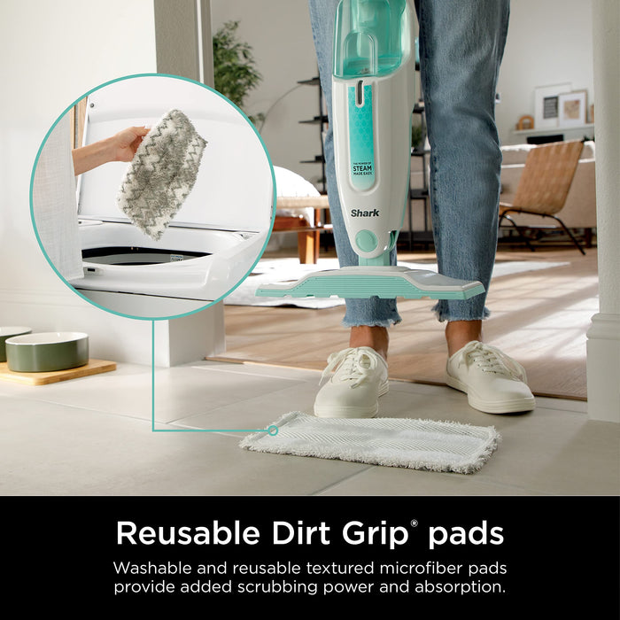 Shark S1000 Steam Mop with 2 Dirt Grip Pads, Lightweight, Safe for all Sealed Hard Floors like Tile, Hardwood, Stone, Laminate, Vinyl & More, Machine Washable, Removable Water Tank, White/Seafoam