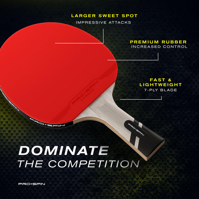 PRO SPIN Carbon Ping Pong Paddle - Premium Table Tennis Racket with Carbon Fiber | Professional-Level 7-Ply Blade, Premium Rubber, 2.0mm Sponge | includes Rubber Protector Case