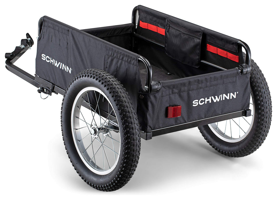 Schwinn Porter Cargo Trailer for Bike, 100 lbs. Max Weight Capacity, Collapsible Frame, Elasticized Mesh Net, Large Knobby Air-Filled Tires, Black