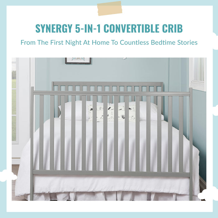 Dream On Me Synergy 5-in-1 Convertible Crib in Cool Grey, Greenguard Gold Certified