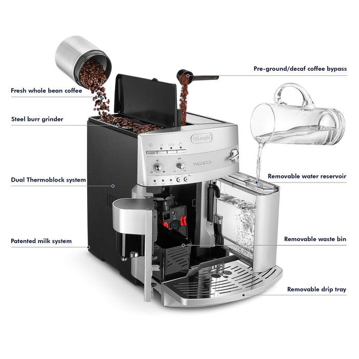 De'Longhi ESAM3300 Magnifica Super Automatic Espresso & Coffee Machine, Silver